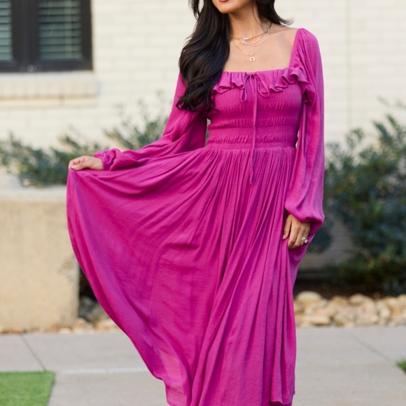 Pink Lily Dresses & Skirts - Pink Lily Fuchsia Maxi Dress with Long Sleeves